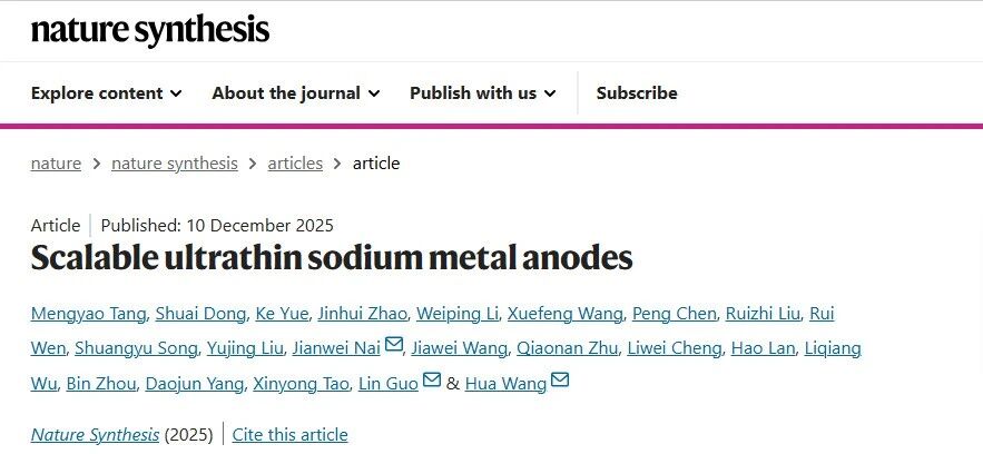 鈉電成果榮登Nature Synthesis