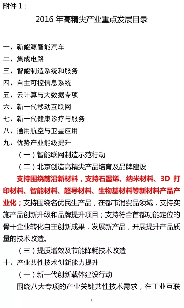 2016年北京高精尖產業發展重點支撐項目開始申報 石墨烯在列