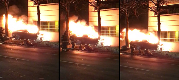 一輛ModelS在印第安納波利斯高速行駛下與樹撞擊，造成車輛起火