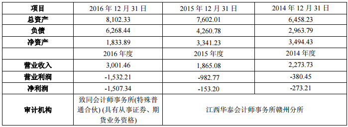贛州豪鵬主要財(cái)務(wù)數(shù)據(jù)（單位：人民幣萬(wàn)元）
