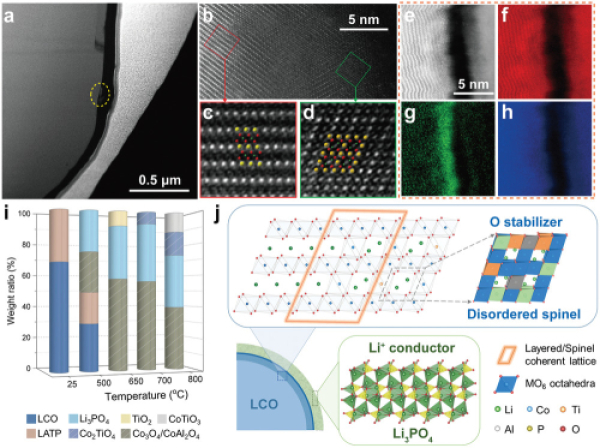 圖1. LATP改性LiCoO2材料的表面結構和改性機制