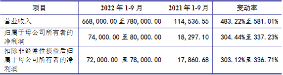 萬潤(rùn)新能2022年1-9月主要財(cái)務(wù)數(shù)據(jù)（單位：萬元）