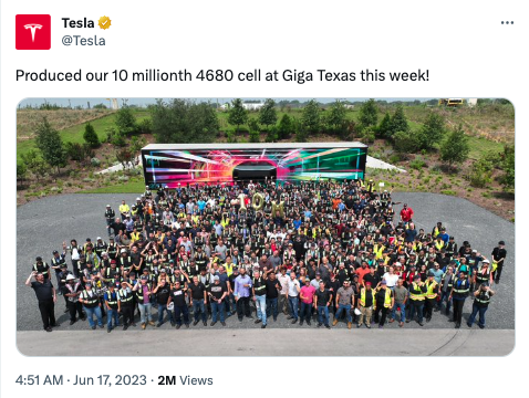 特斯拉得州工廠已生產(chǎn)1000萬個4680電芯，松下與LG進展如何？