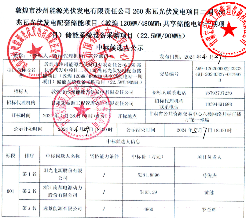 低至0.54元/Wh！這一儲(chǔ)能系統(tǒng)設(shè)備采購項(xiàng)目中標(biāo)候選人公示