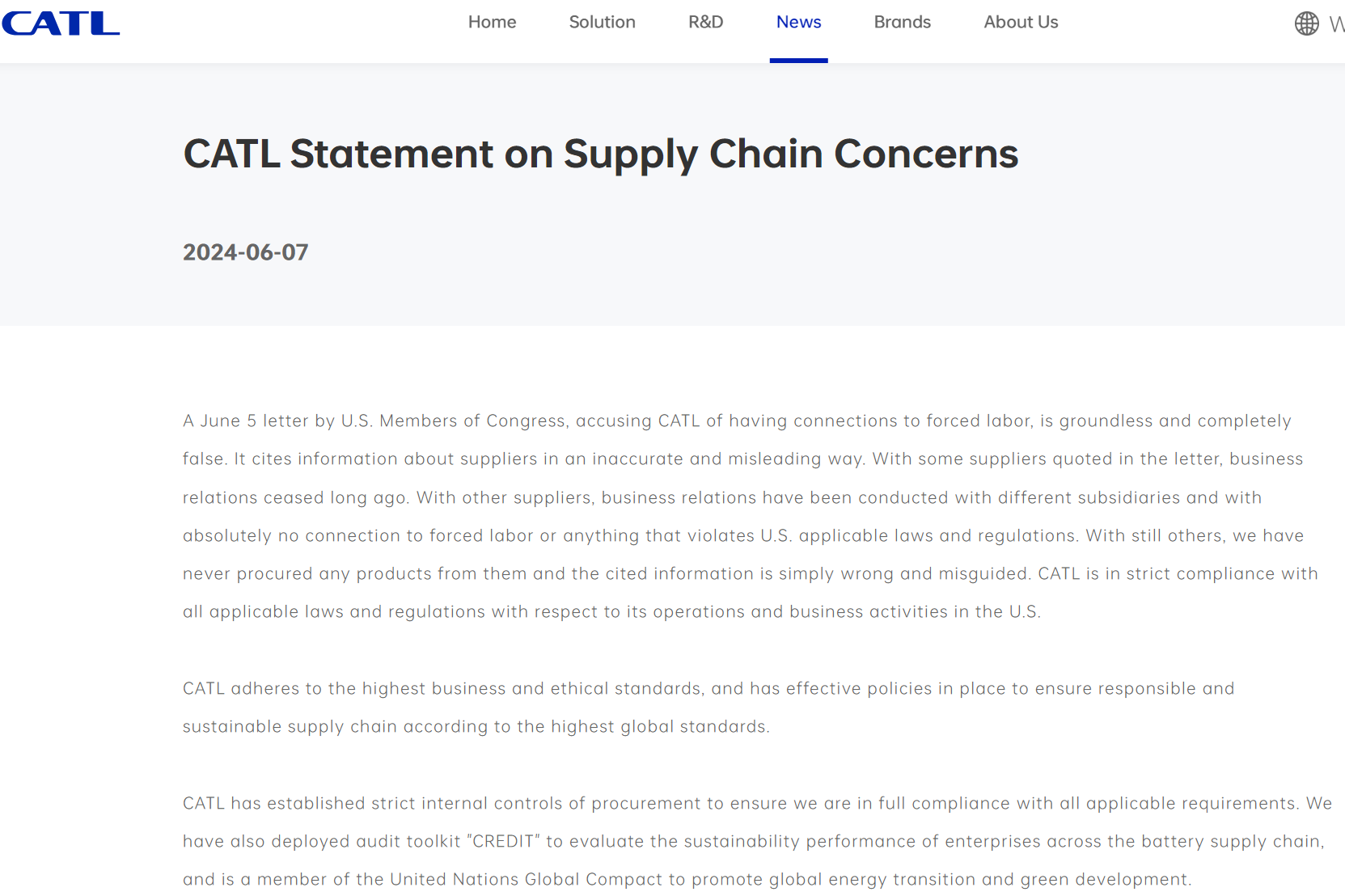 寧德時代發(fā)布關(guān)于供應(yīng)鏈問題的聲明